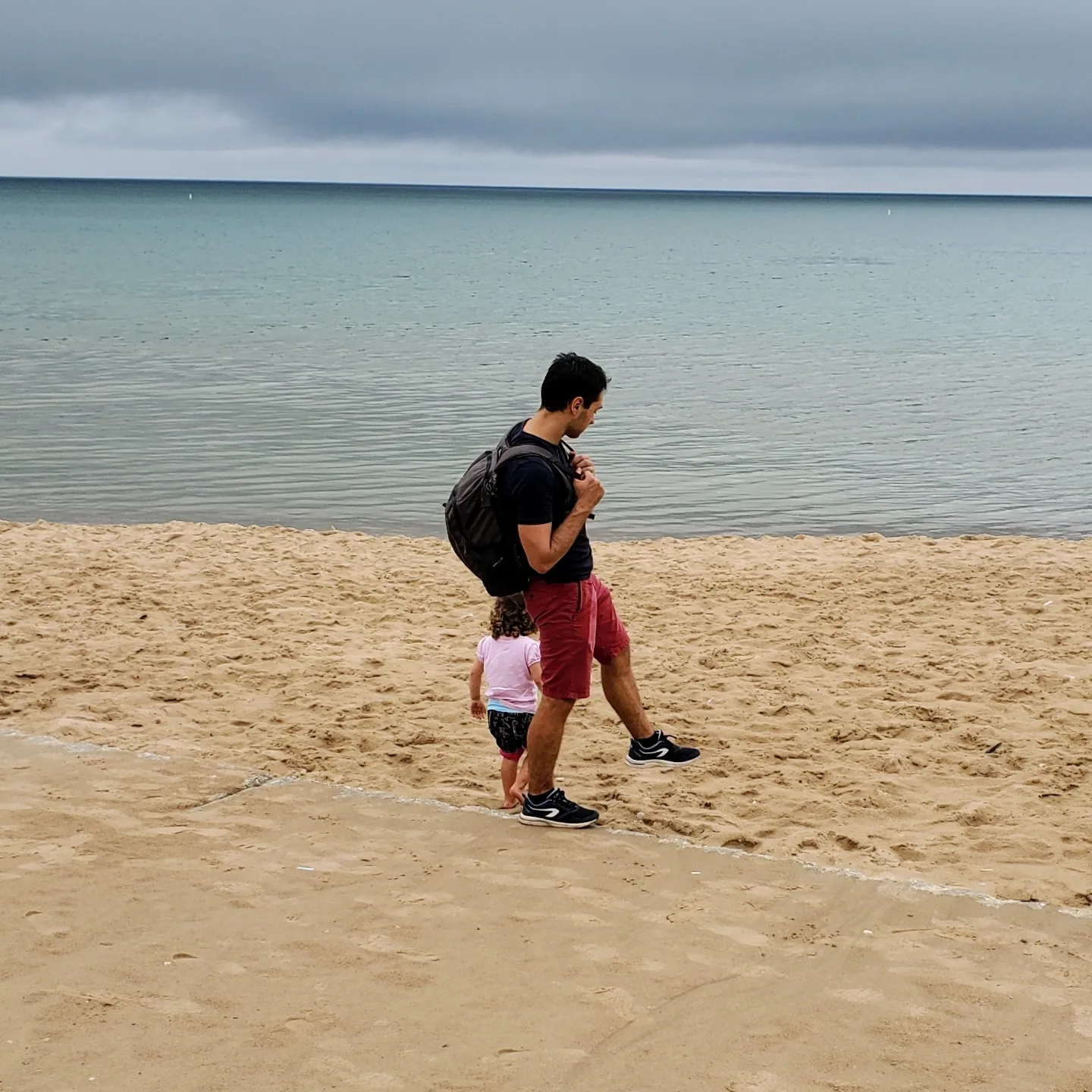 Papa et Louise sur la plage à Chicago